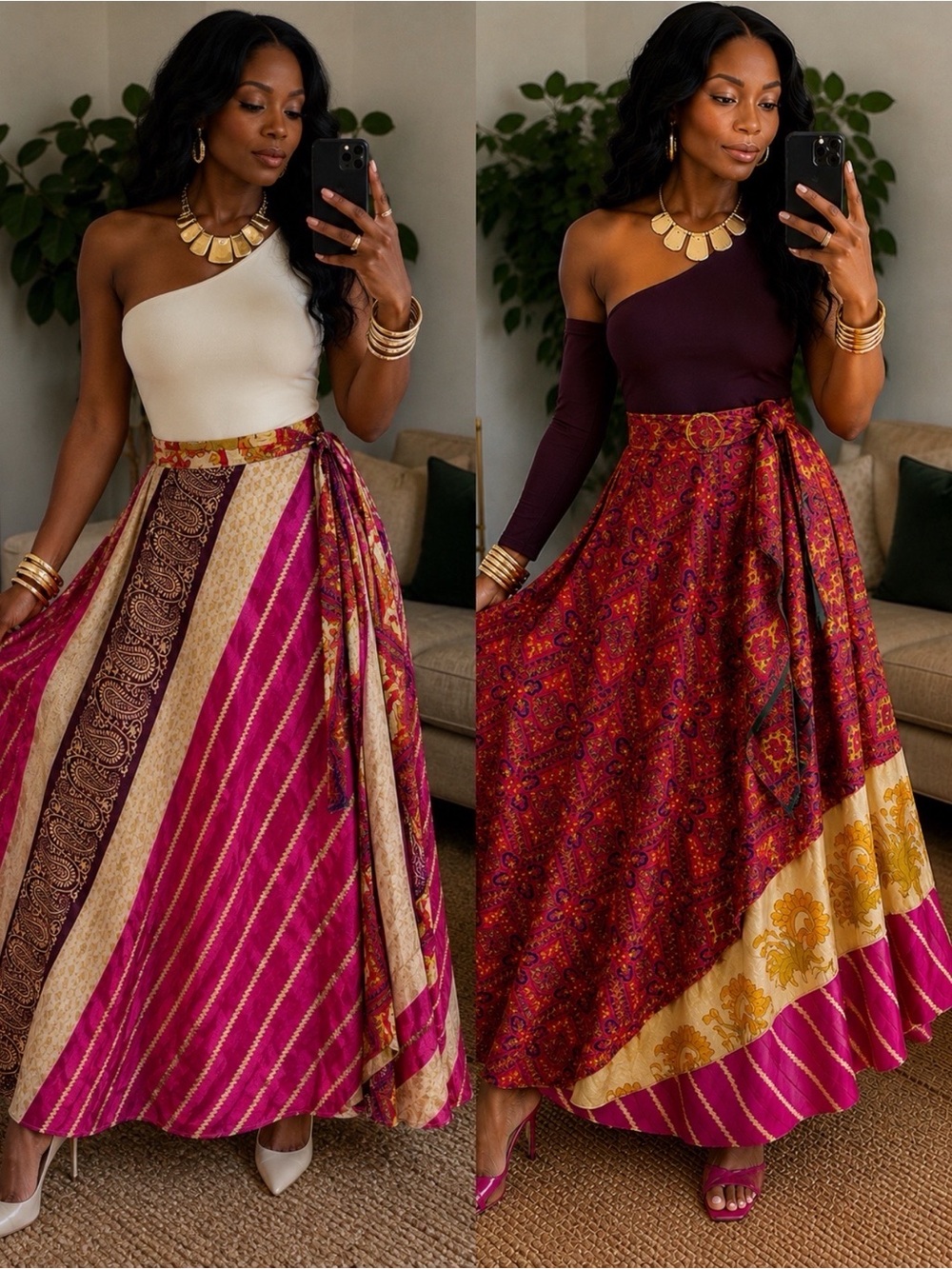Reversible Indian Silk Wrap Maxi Skirt